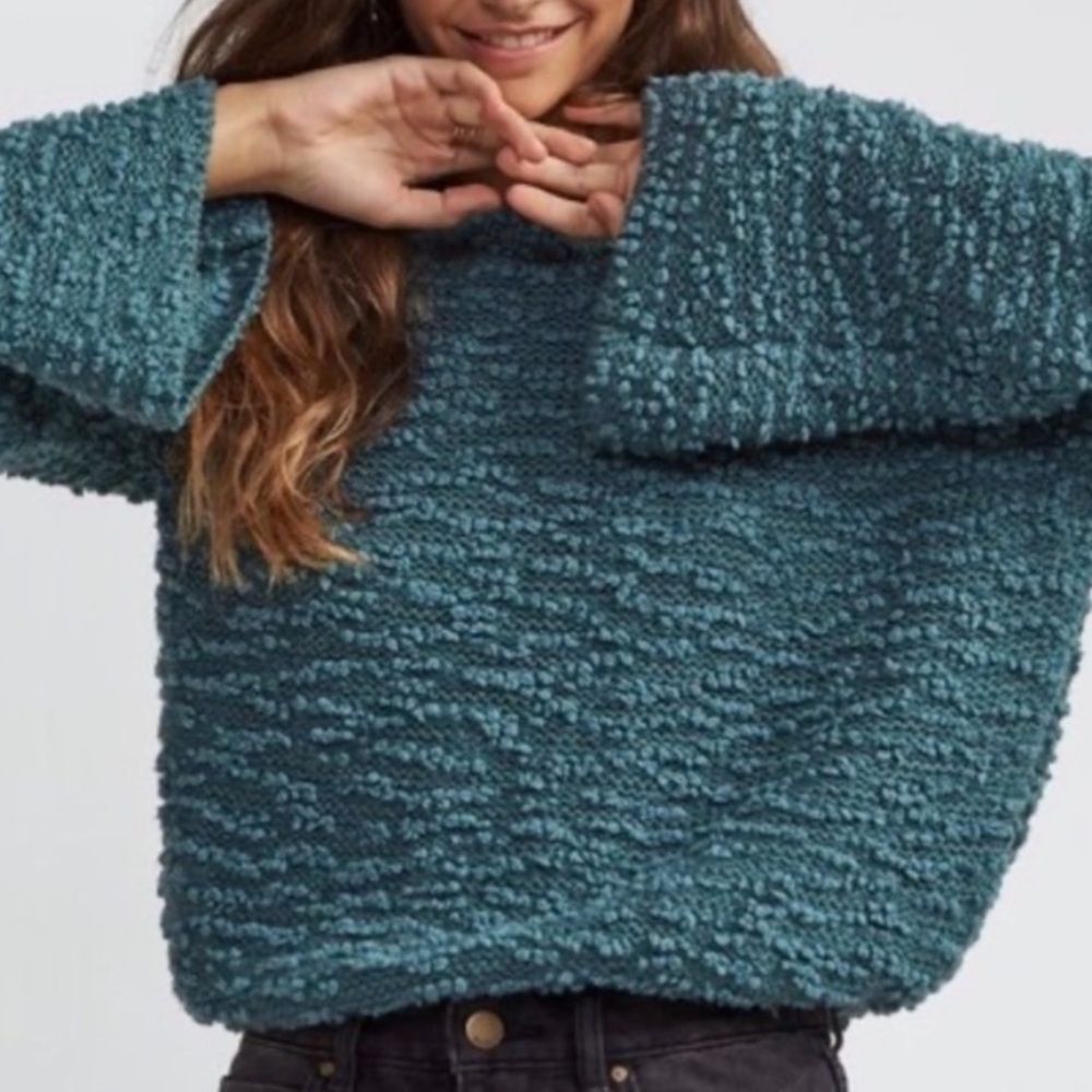 Billabong Off The Beat Nubby Sweater Medium Turquoise Long Sleeve